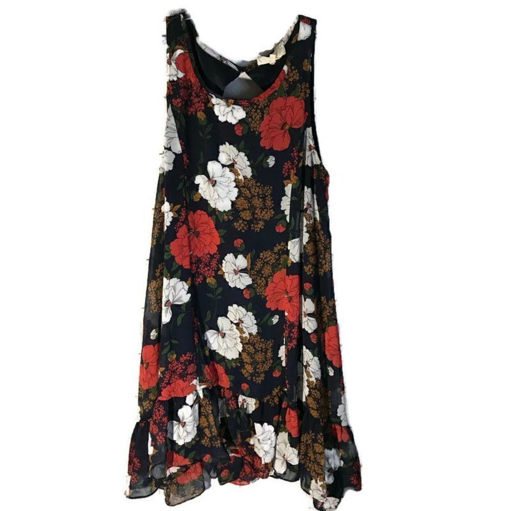 Entro size small floral ruffle dress navy sleeveless
